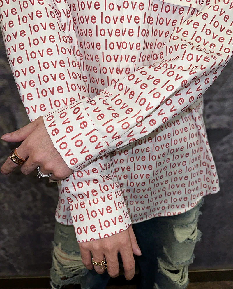 Red Love Print Button Up Shirt