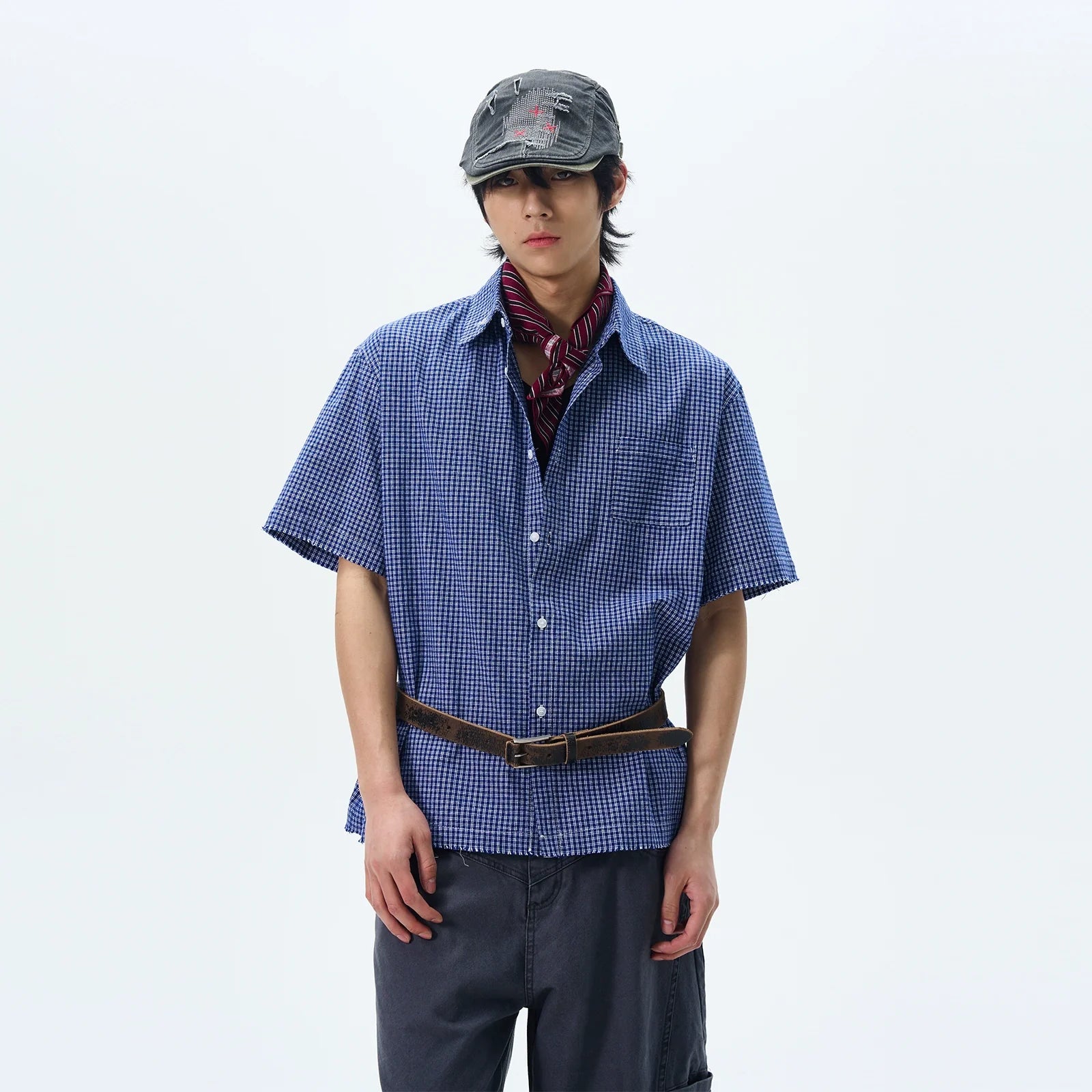 Blue Gingham Check Cotton Shirt
