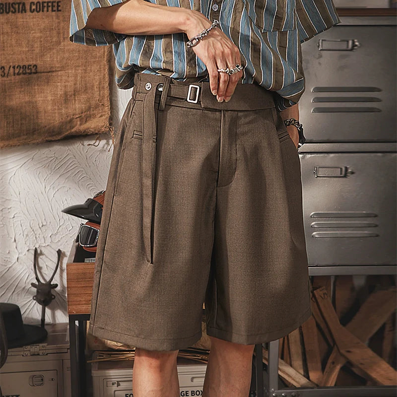 Retro Belted Mid-length Shorts