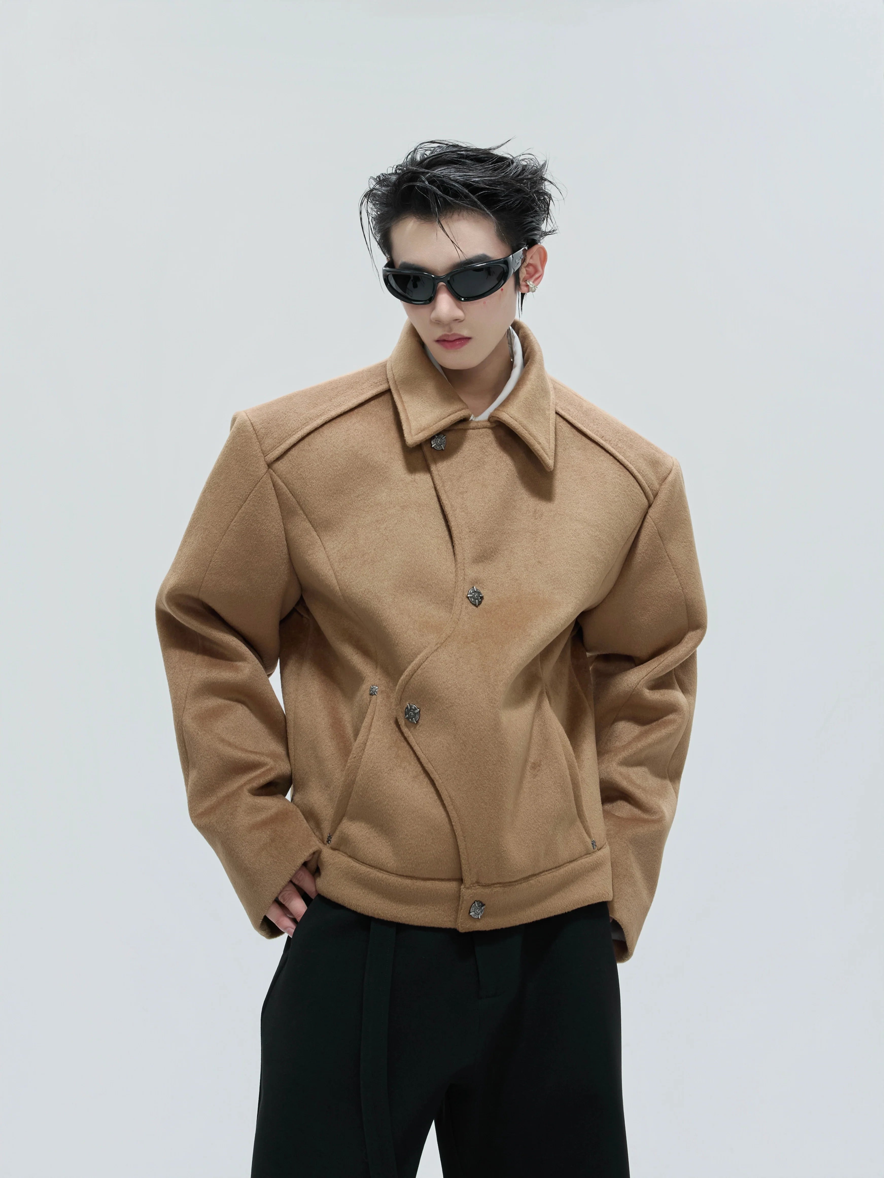 조각 물결 울 재킷