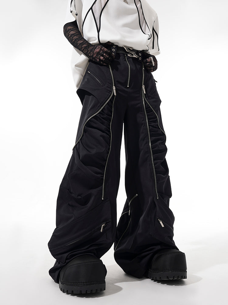 Black Zip-Detail Fighter Jacket and Zipper Pants Setup