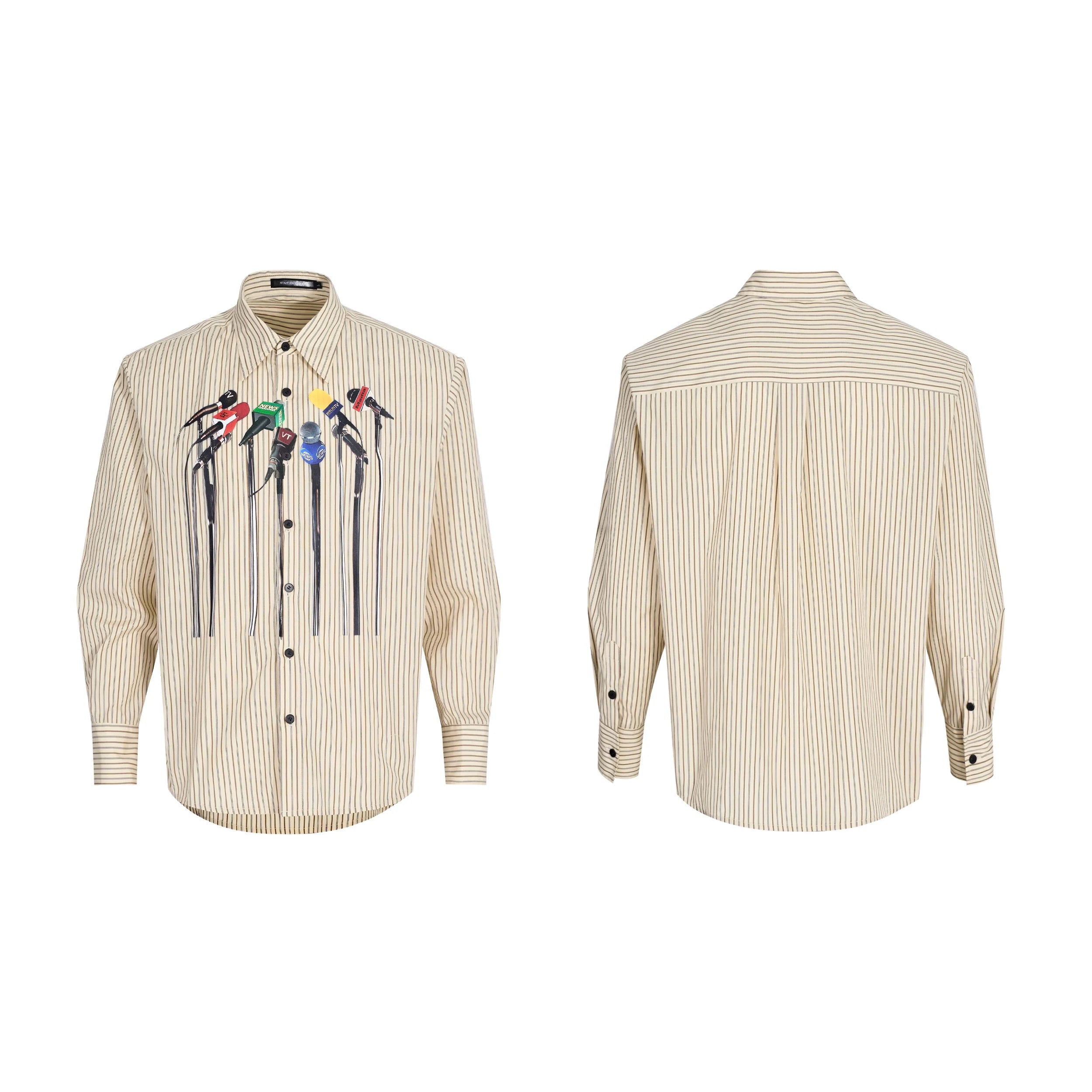 Microphone Print Striped Shirt