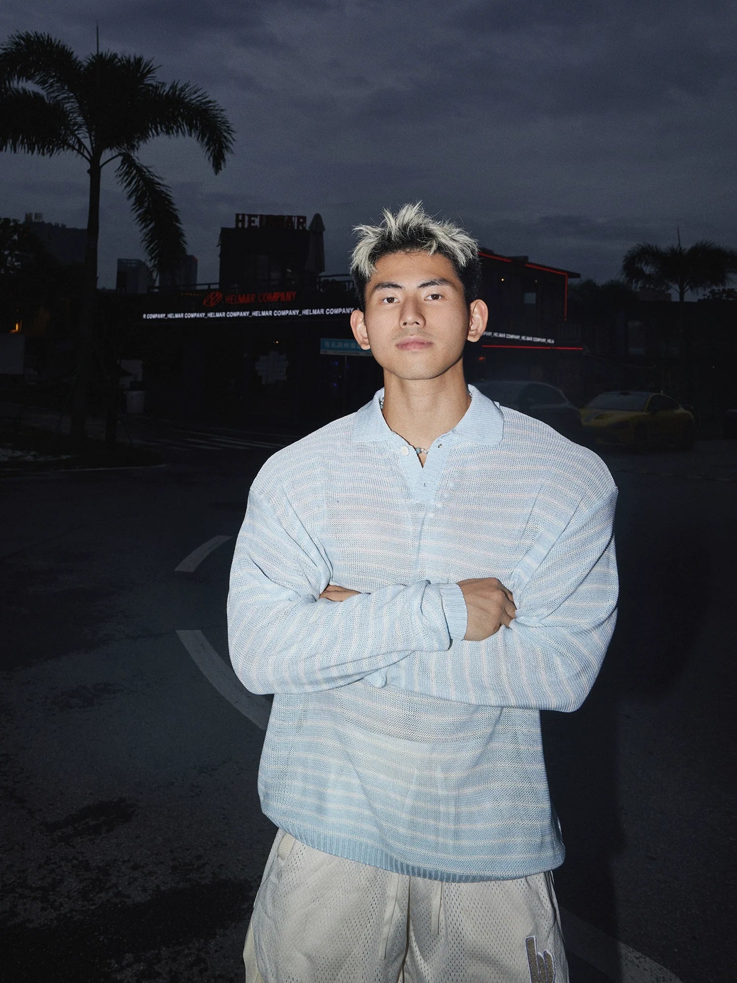 Textured Striped Polo Sweater