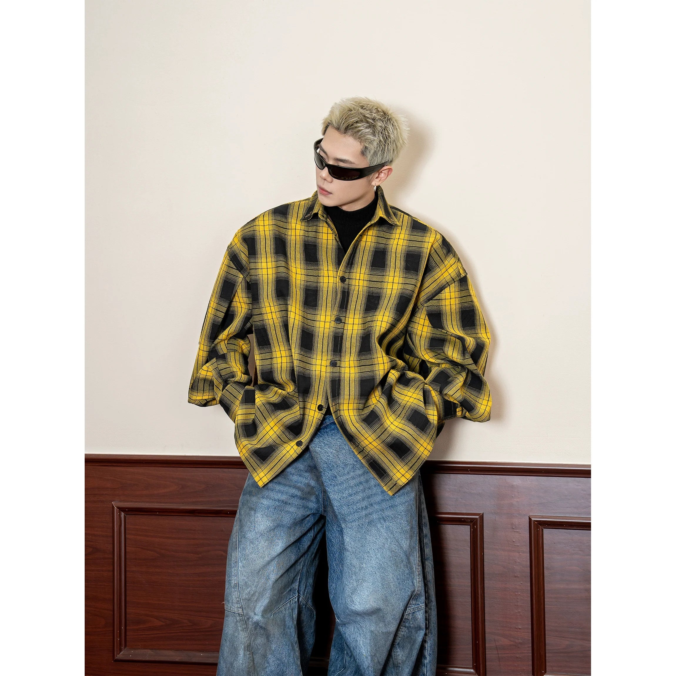 Yellow Plaid Structured Oversized Shirt