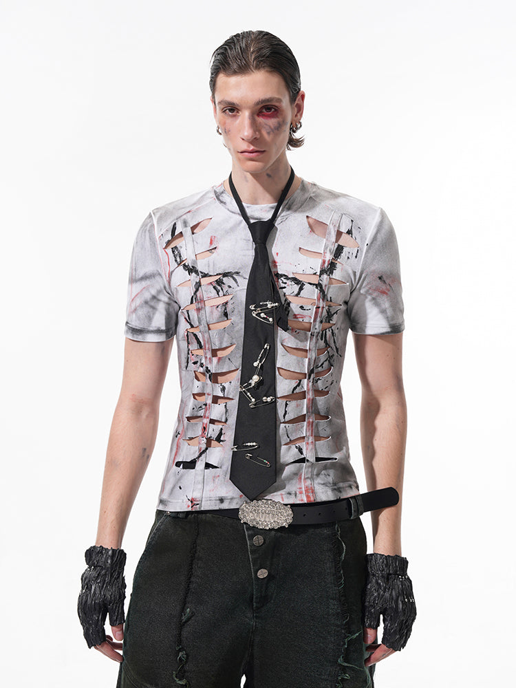 Cut-out Distressed Punk T-Shirt