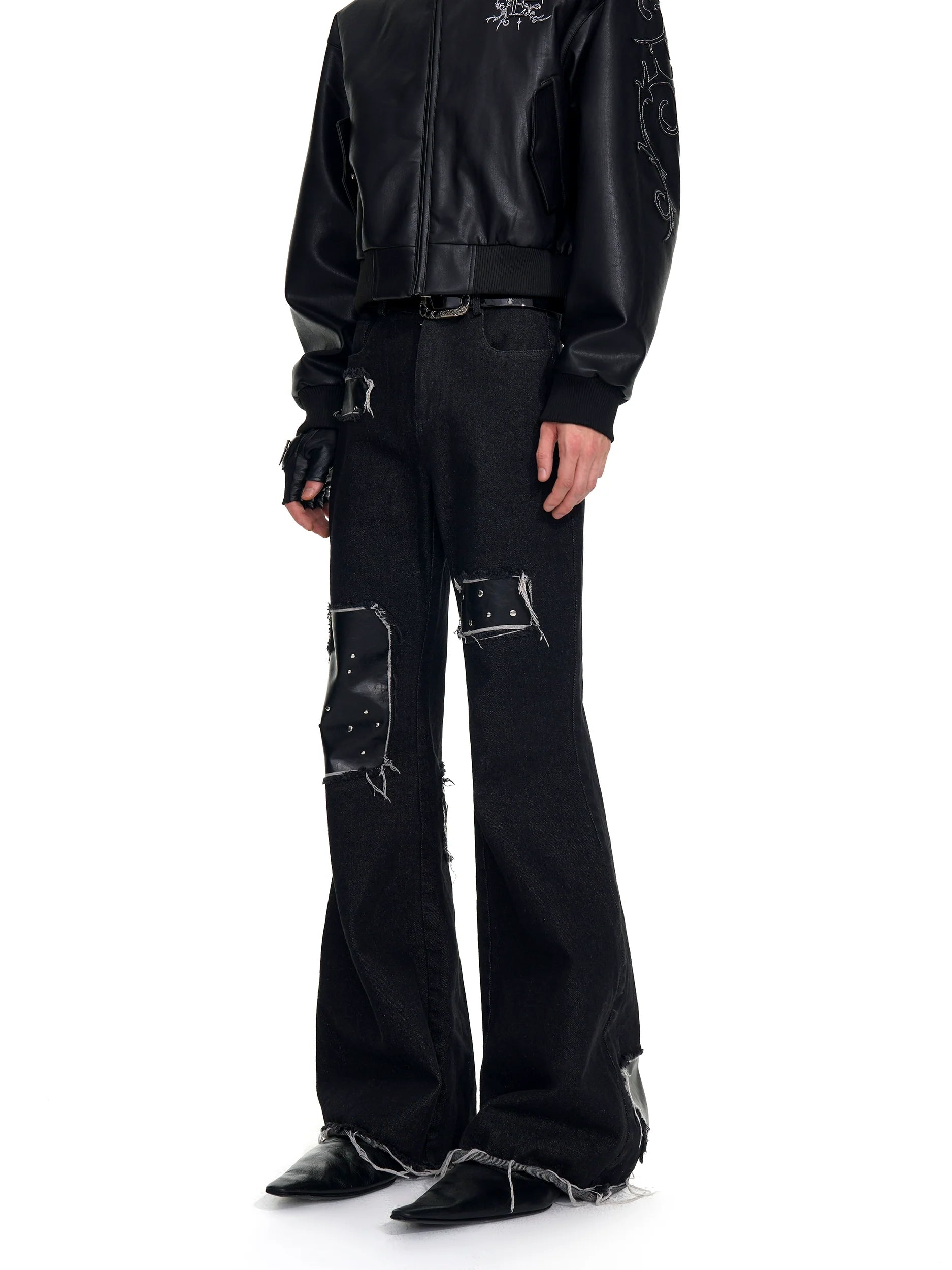 Black Flare Jeans with Patchwork