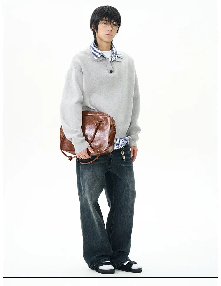 Knit Polo Sweater with Layered Shirt