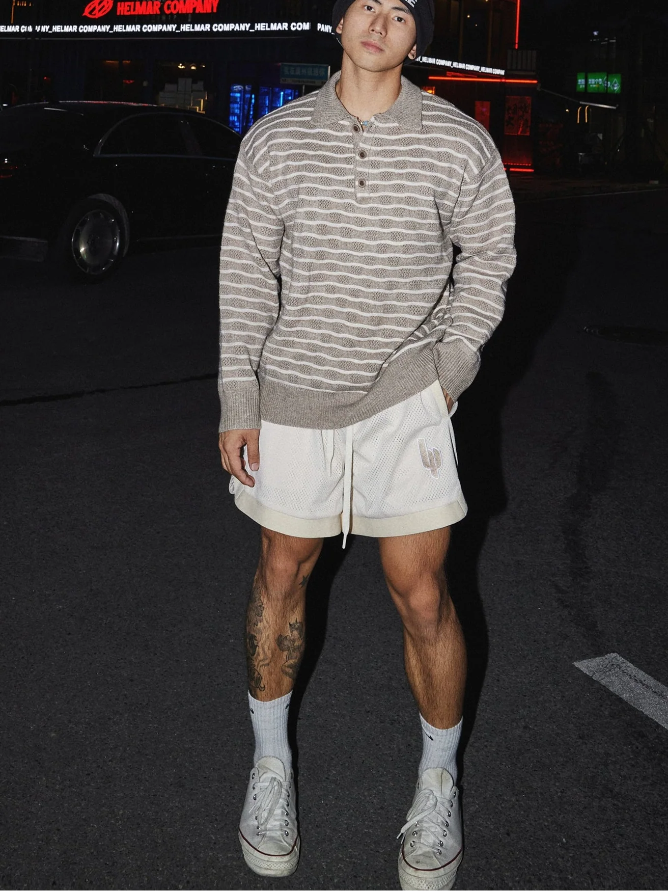 Monochrome Wave Knit Rugby Shirt