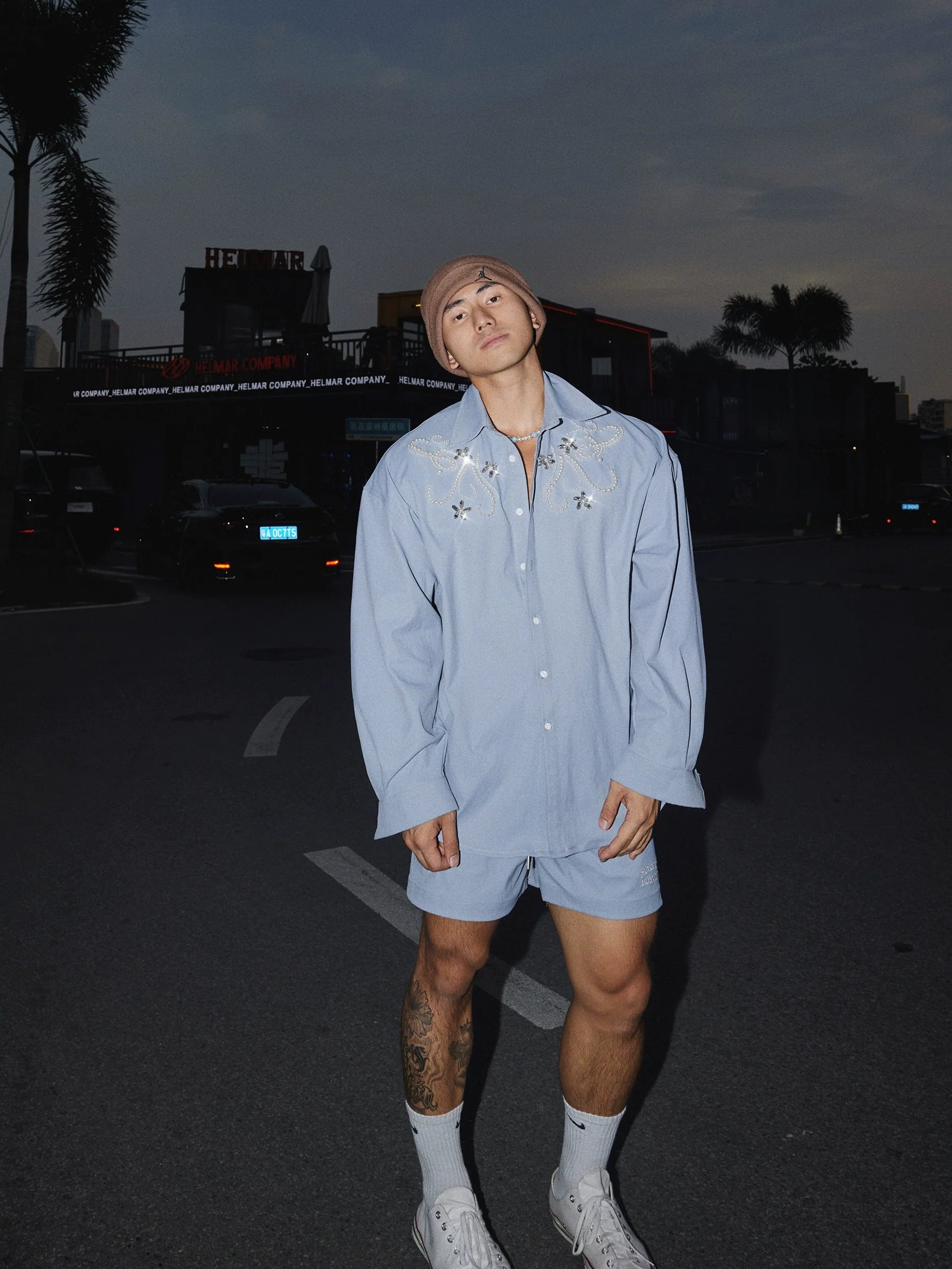 Embroidered Pastel Blue Shirt Set