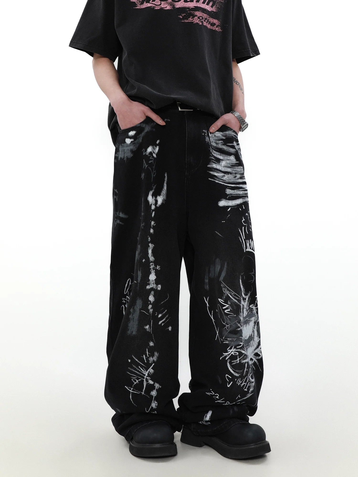 Ink Chaos Graffiti Wide Jeans