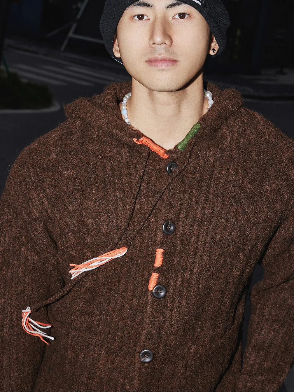 Rustic Ember Handstitch Knit Cardigan