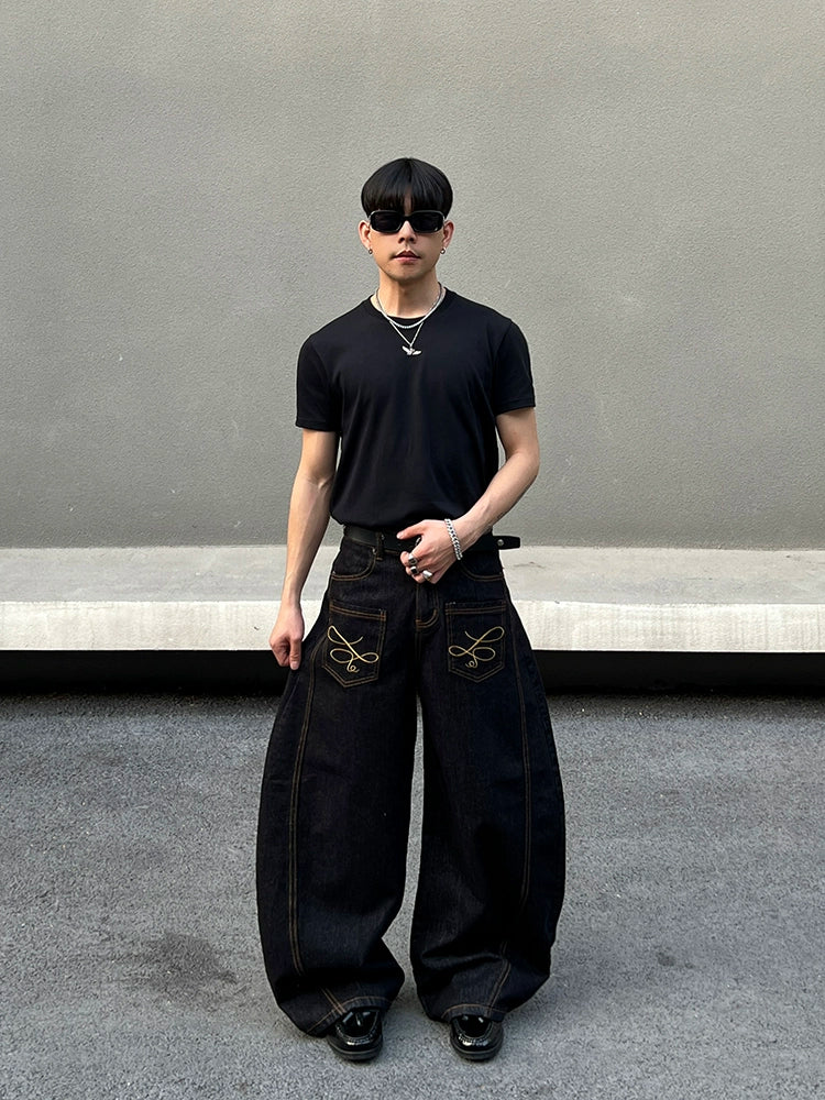 Urban Script Baggy Jeans with Contrast Stitching