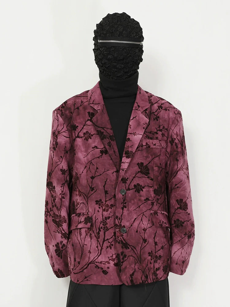 Pink Velvet Floral Pattern Blazer