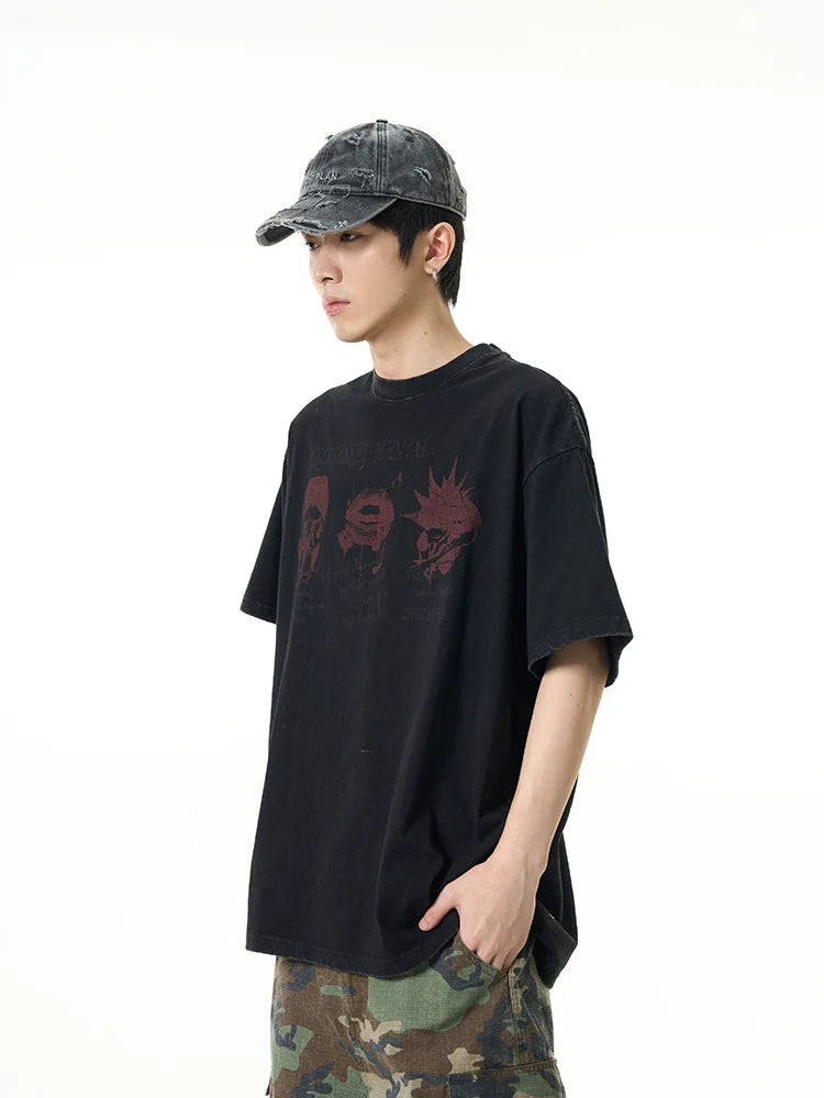 Black Oversized Graphic Tee with Red Print