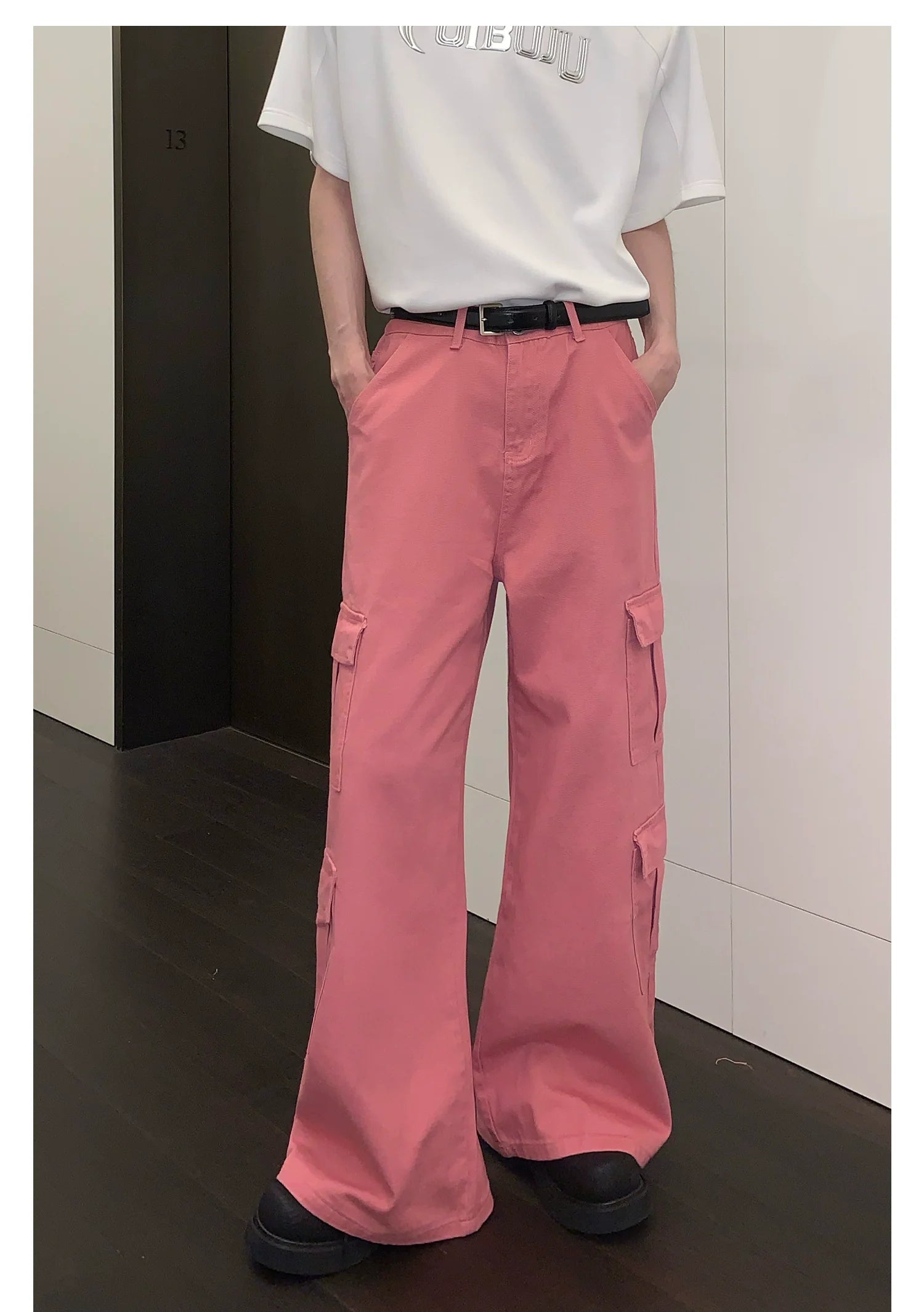 Pink Wide-Leg Cargo Pants
