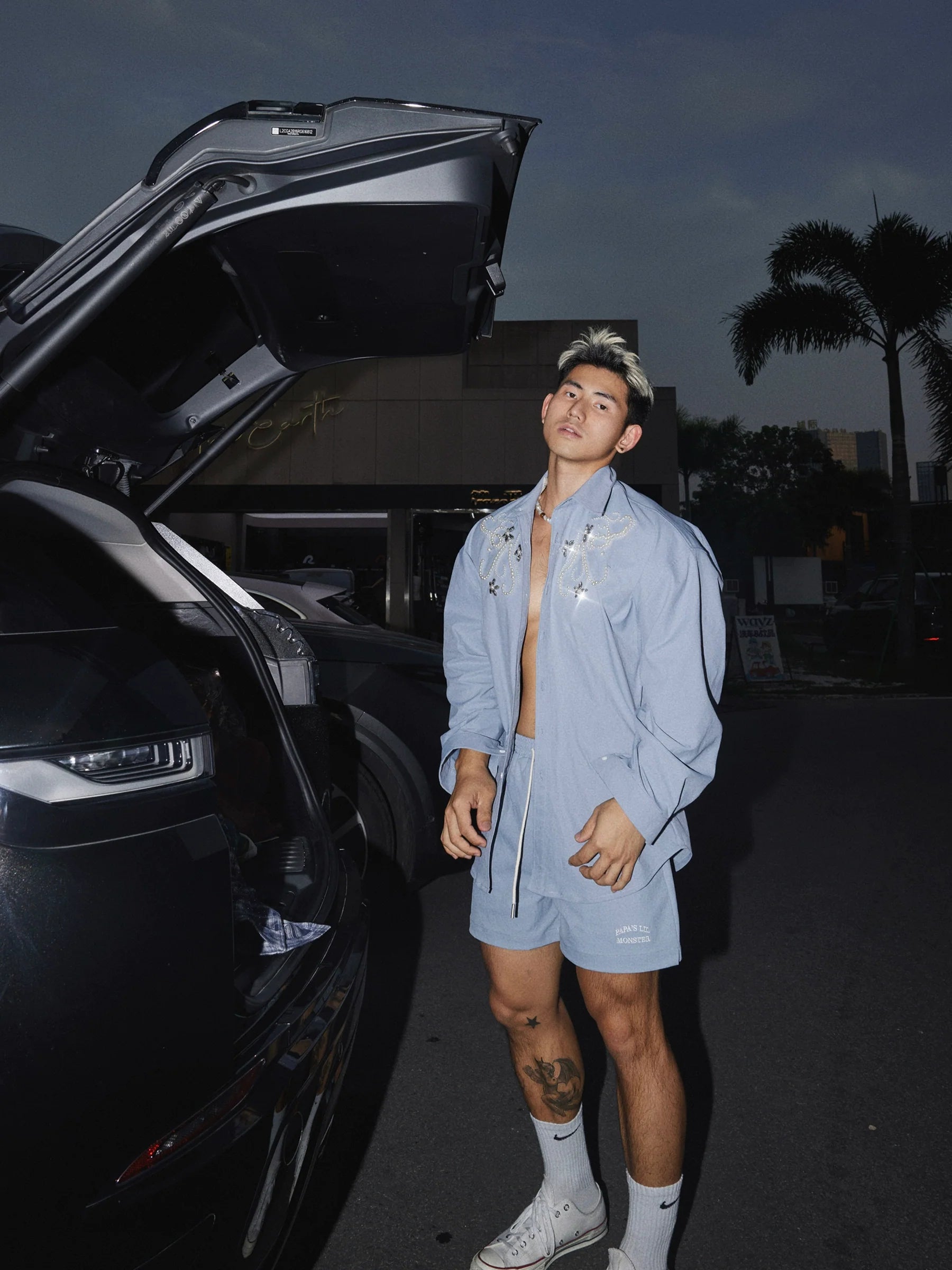 Embroidered Pastel Blue Shirt Set