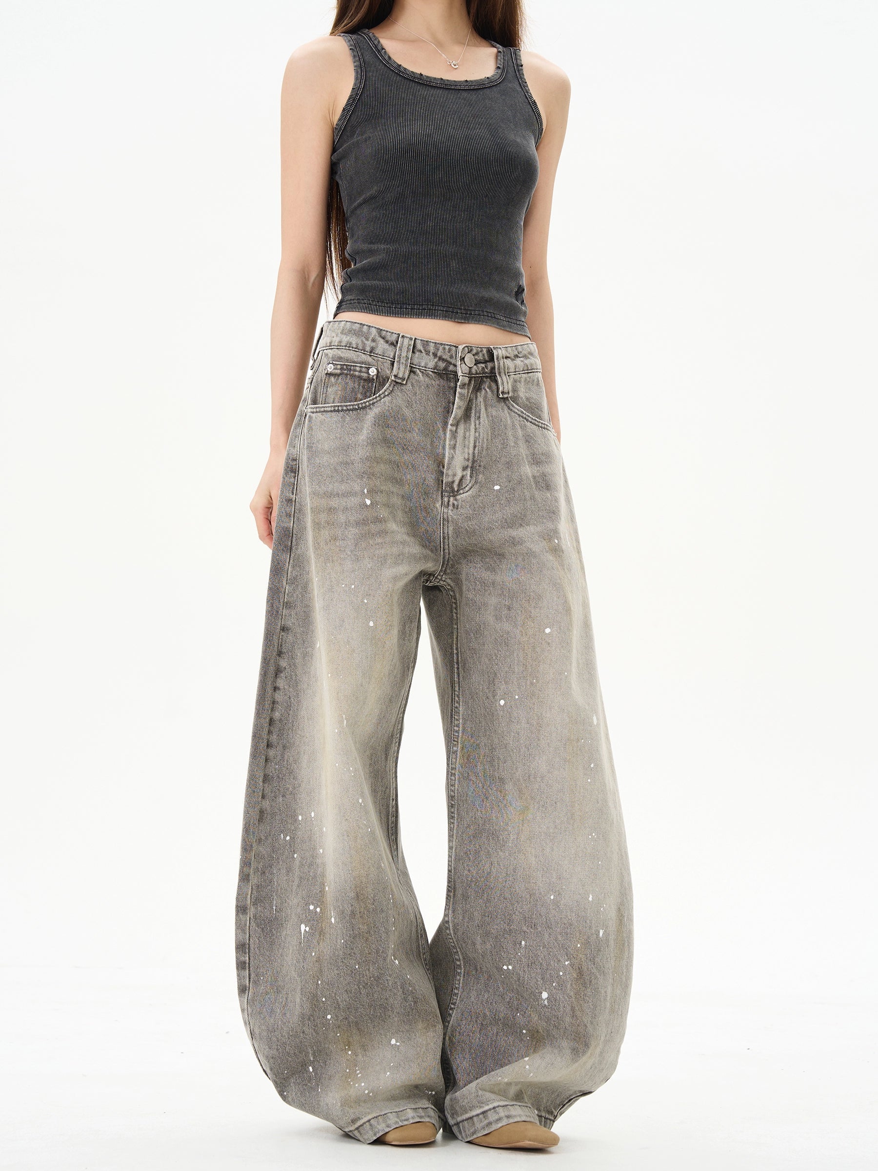 Wide Leg Paint Splatter Jeans