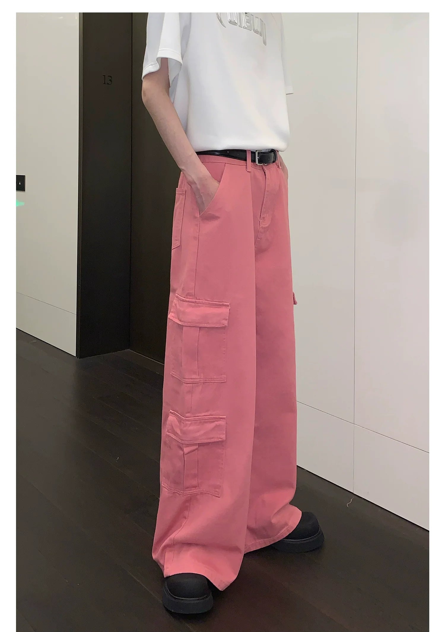 Pink Wide-Leg Cargo Pants