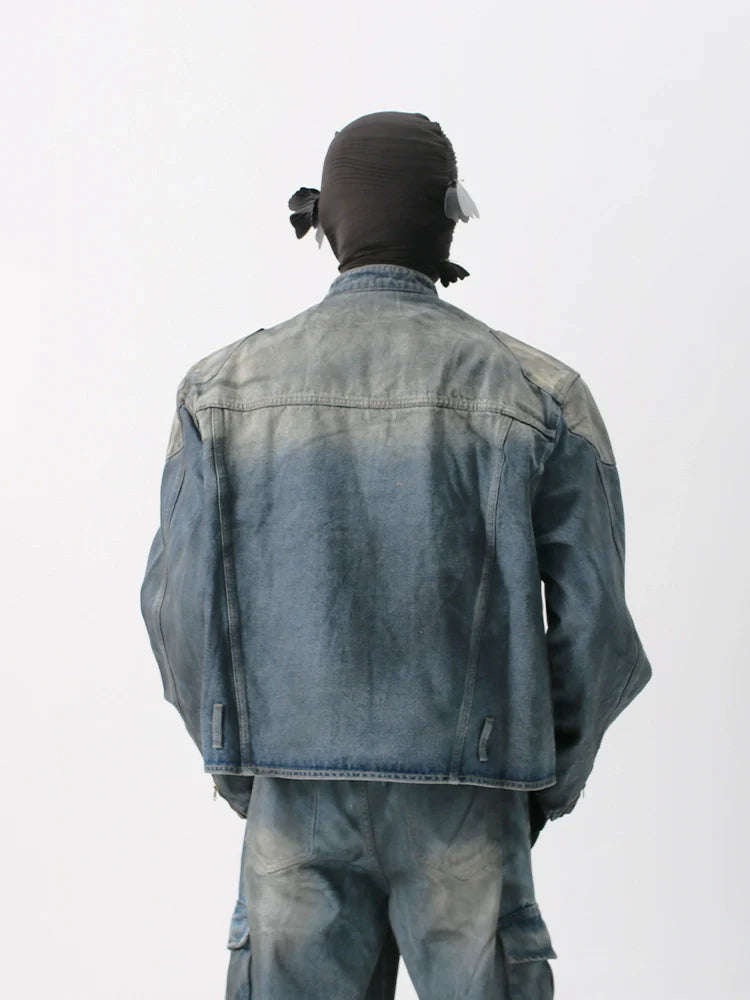 Vintage Washed Denim Moto Jacket