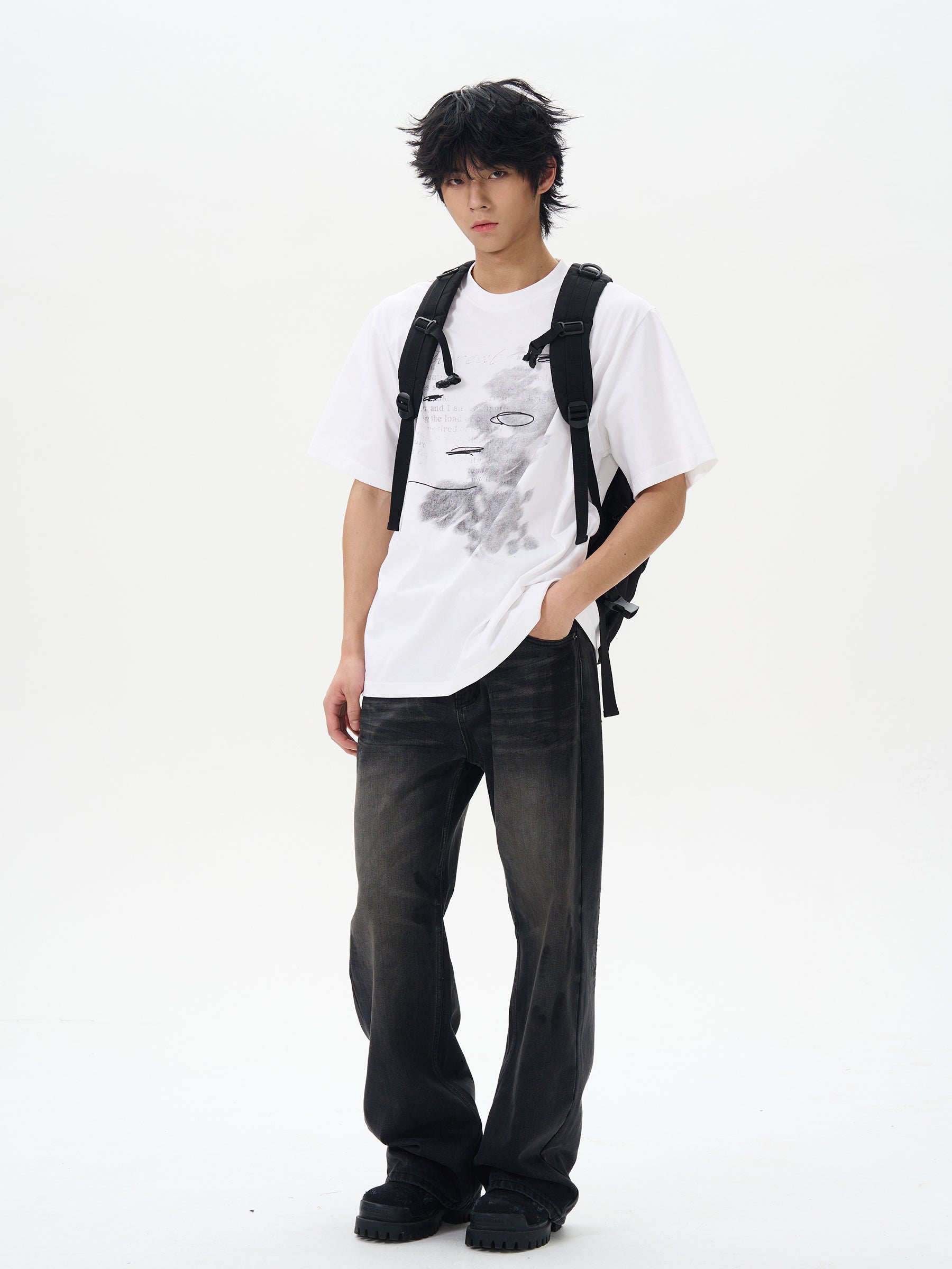 Washed Black Straight Loose Jeans