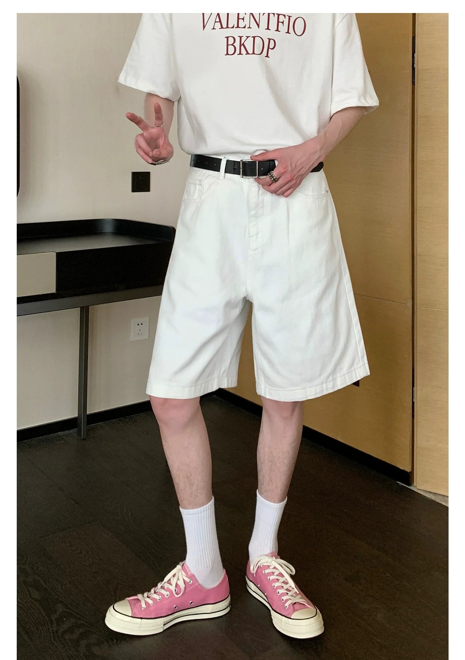 Faded Denim Shorts with Distressed Wash