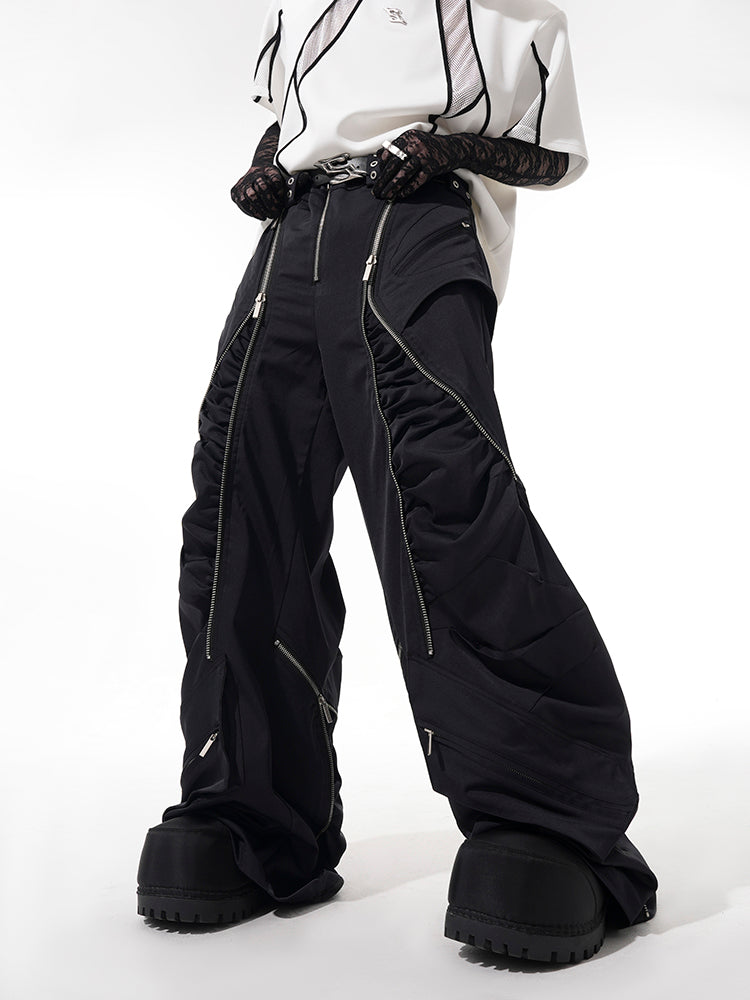 Black Zip-Detail Fighter Jacket and Zipper Pants Setup