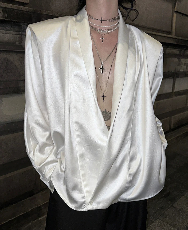 Satin Deep V-Neck Shirt