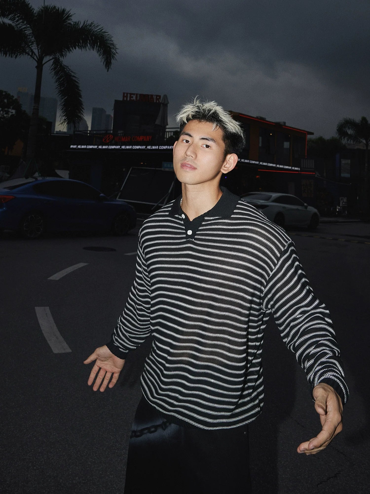 Textured Striped Polo Sweater