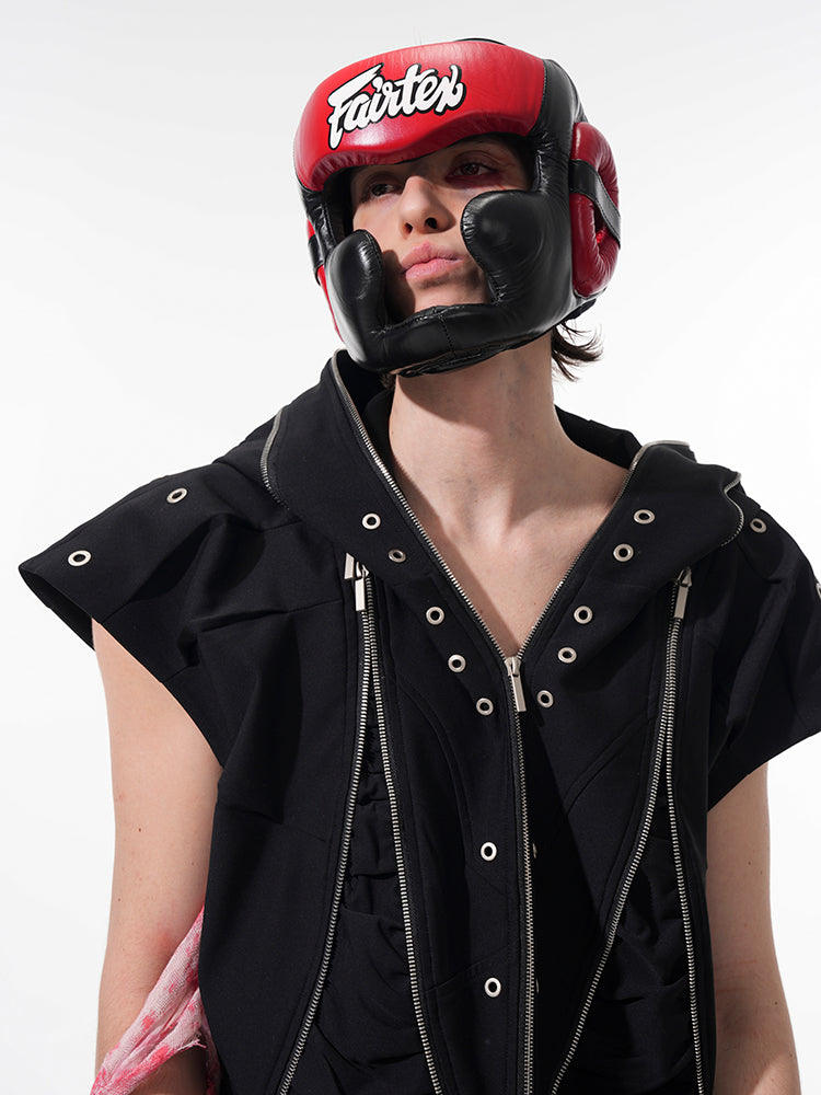 Black Zip-Detail Fighter Jacket and Zipper Pants Setup