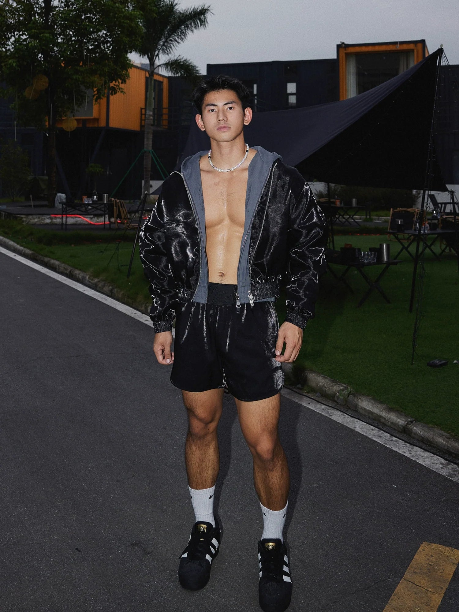 Black Satin Logo Shorts