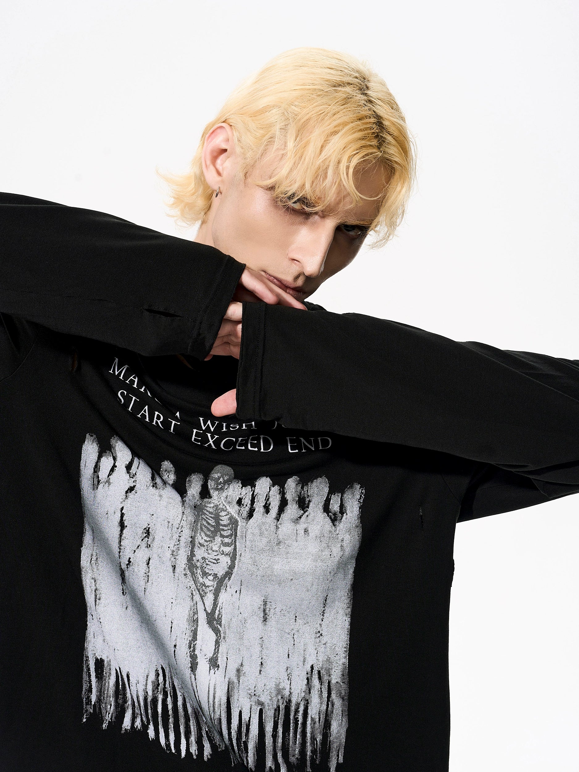 Distressed Graphic Skeleton Long Sleeve