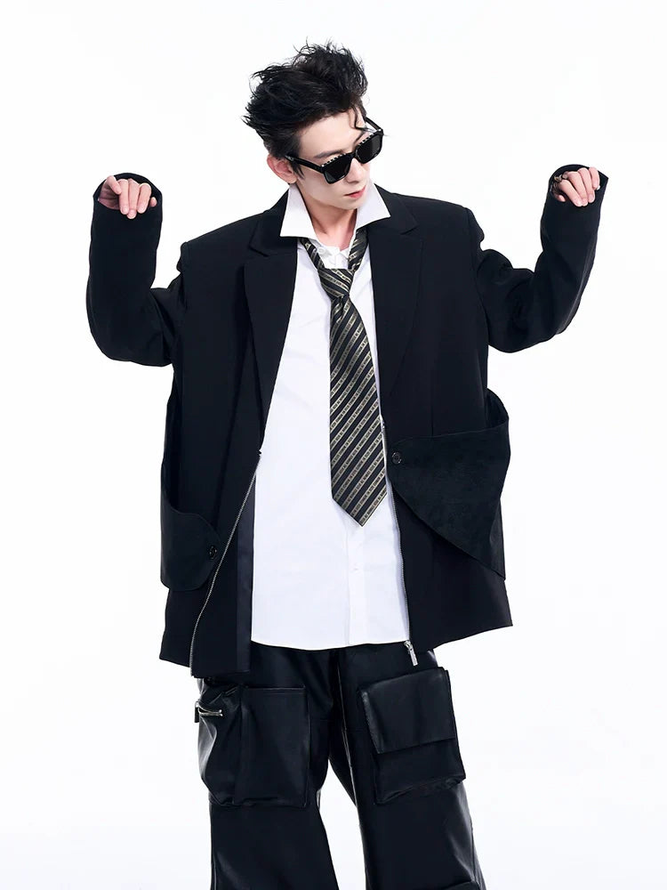 Front and Back-Panel Detailed Zipper Blazer