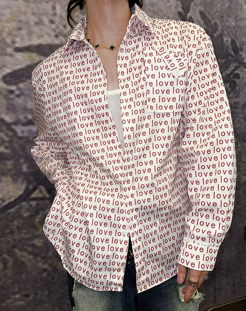 Red Love Print Button Up Shirt