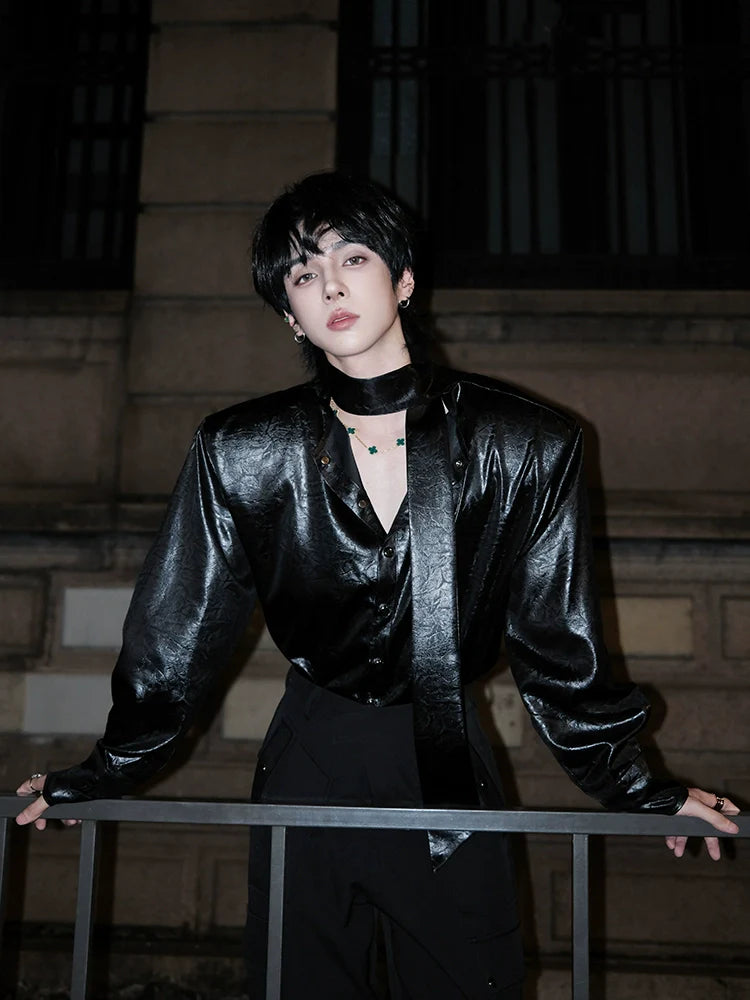 Glossy Tie Neck Shirt
