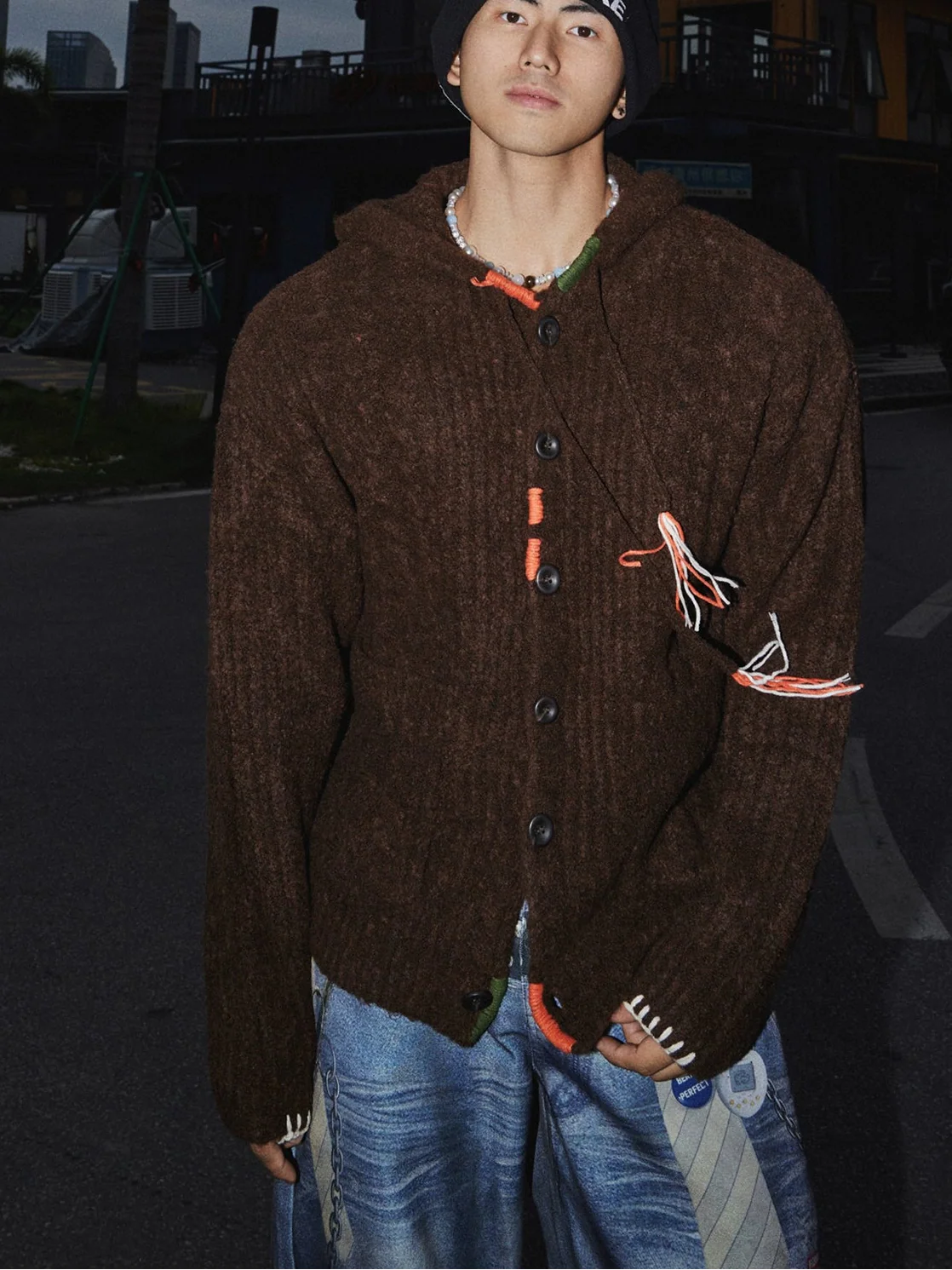 Rustic Ember Handstitch Knit Cardigan