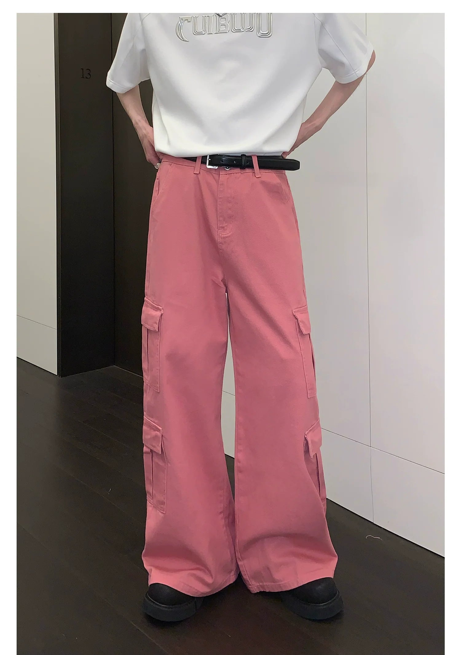 Pink Wide-Leg Cargo Pants