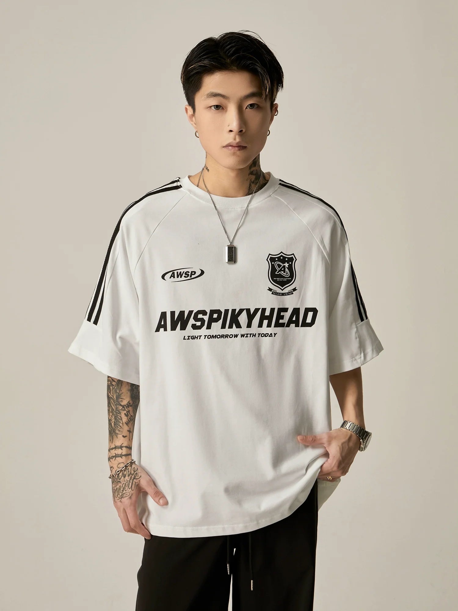 Oversized Grey Athletic Logo T-Shirt