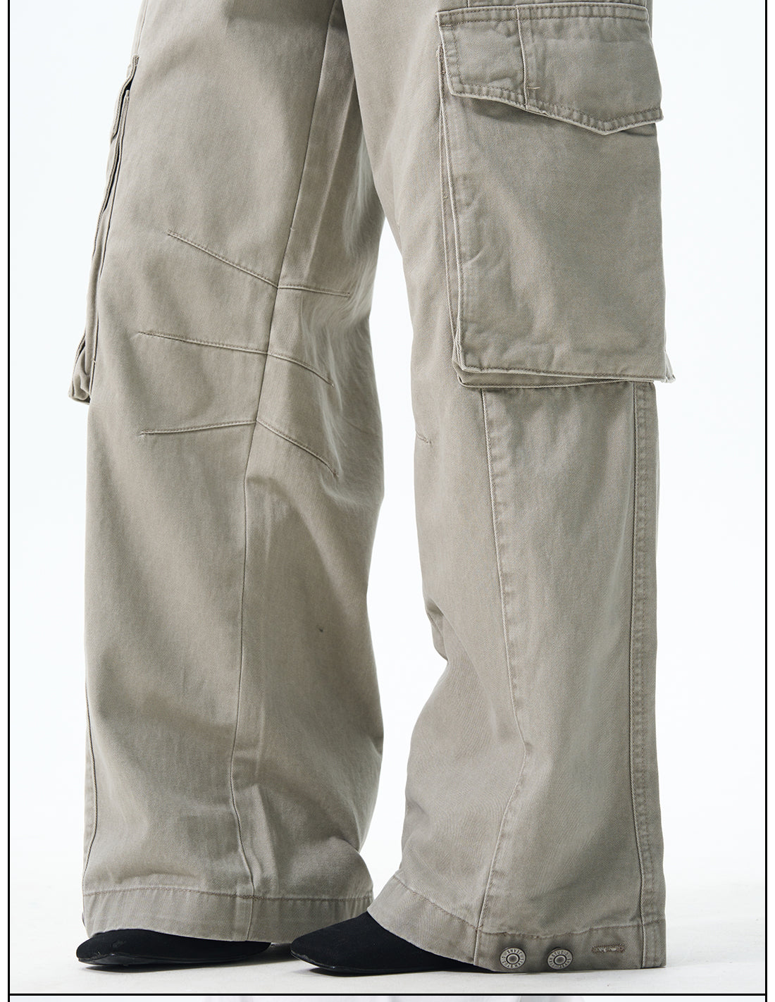 Wide Leg Cargo Pants in Beige & Black