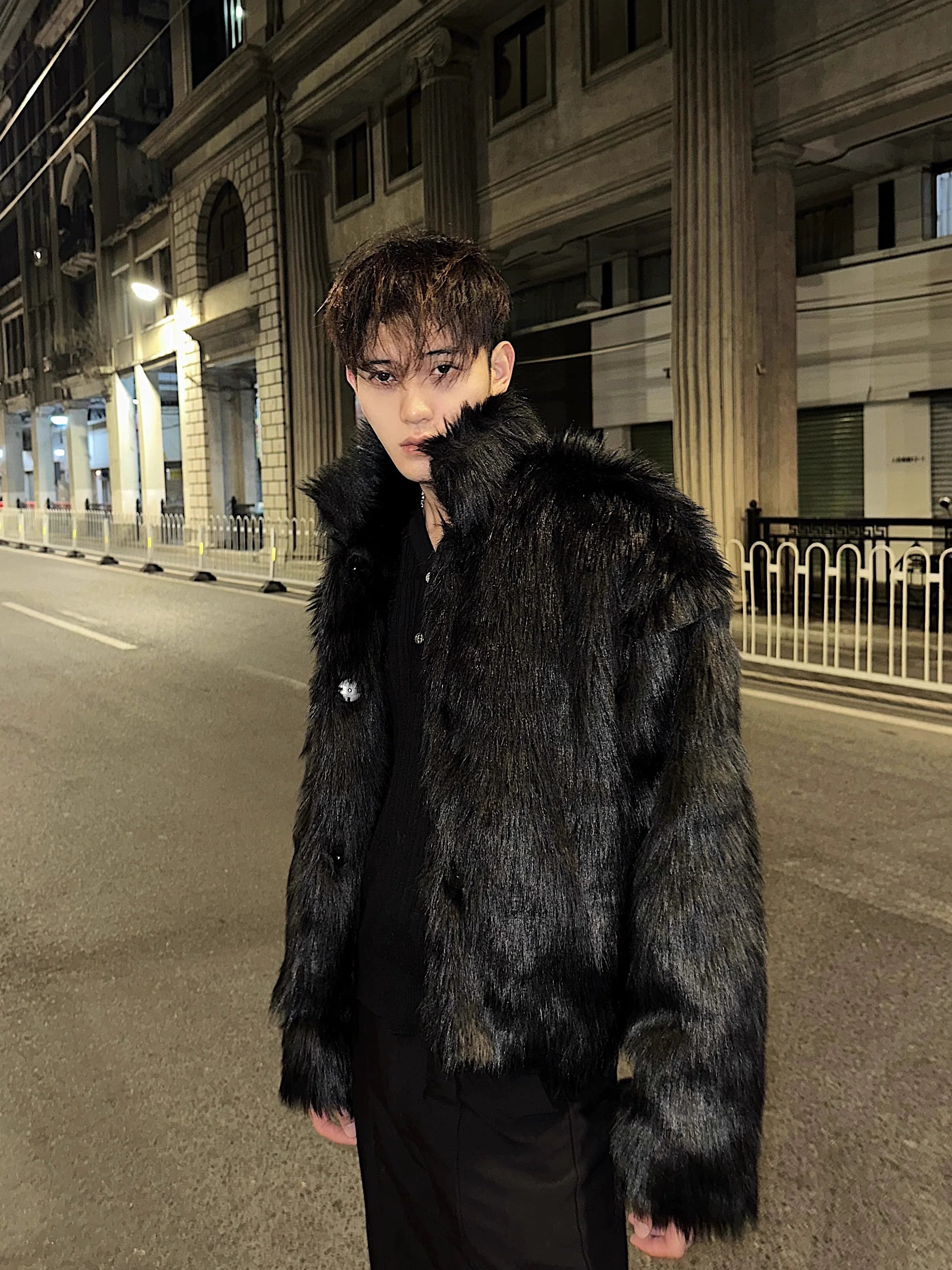 Plush Faux Fur Hooded Coat
