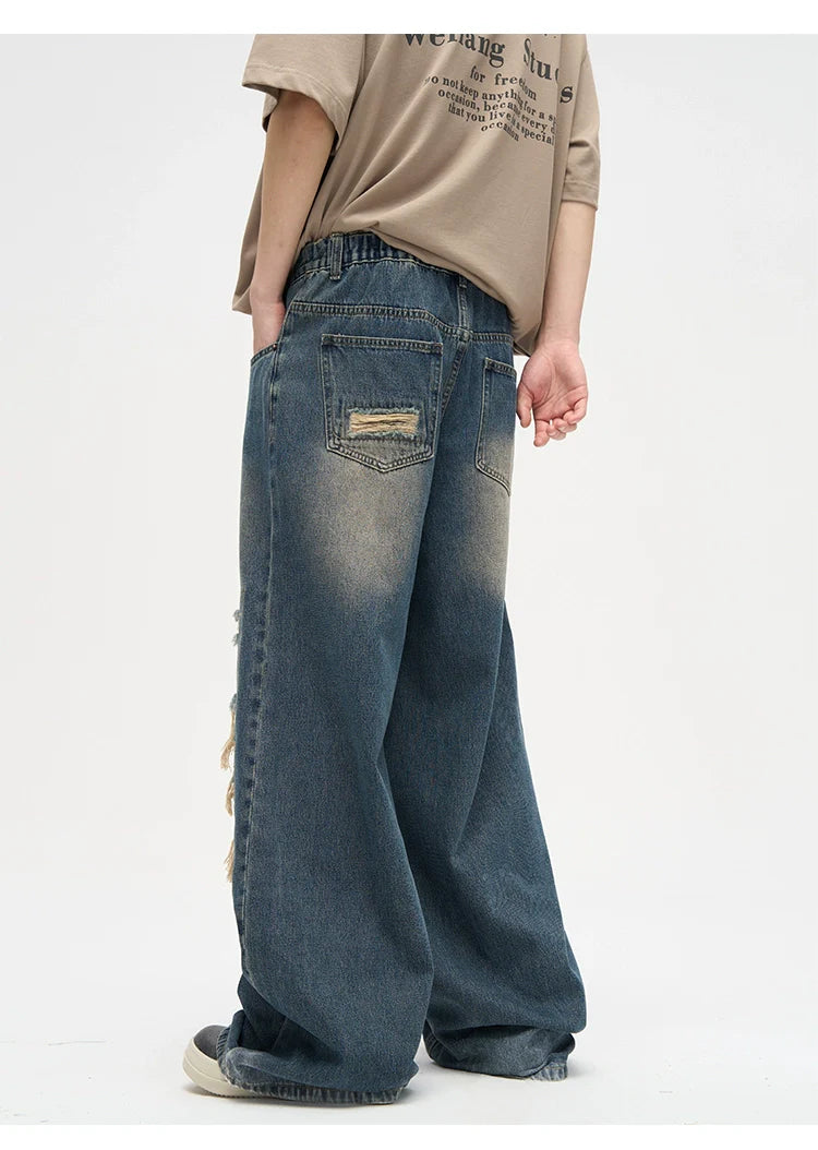 Dripped Panels Wide Leg Baggy Jeans