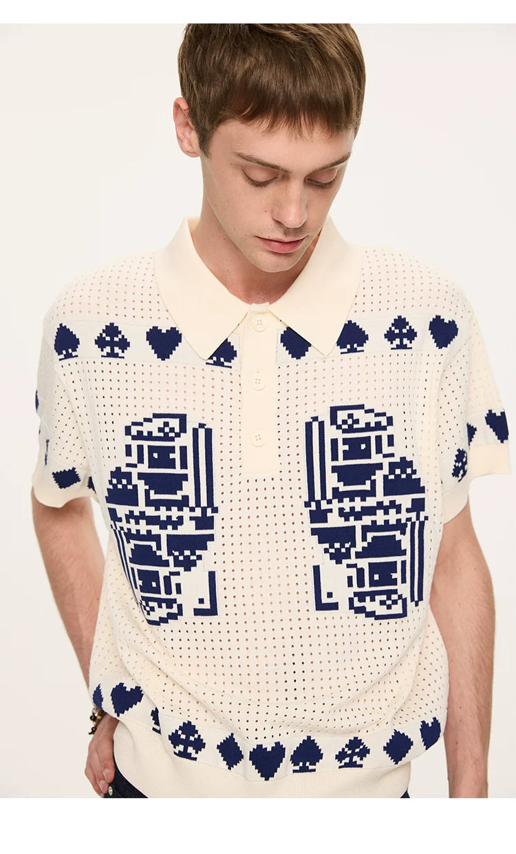 Pixel Heart Knit Polo Shirt