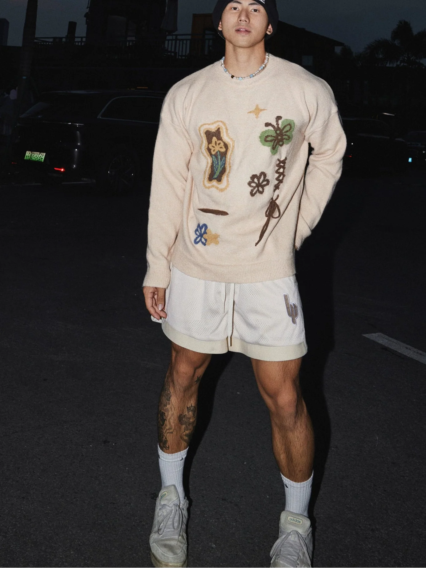 Whimsical Embroidered Cream Knit Sweater