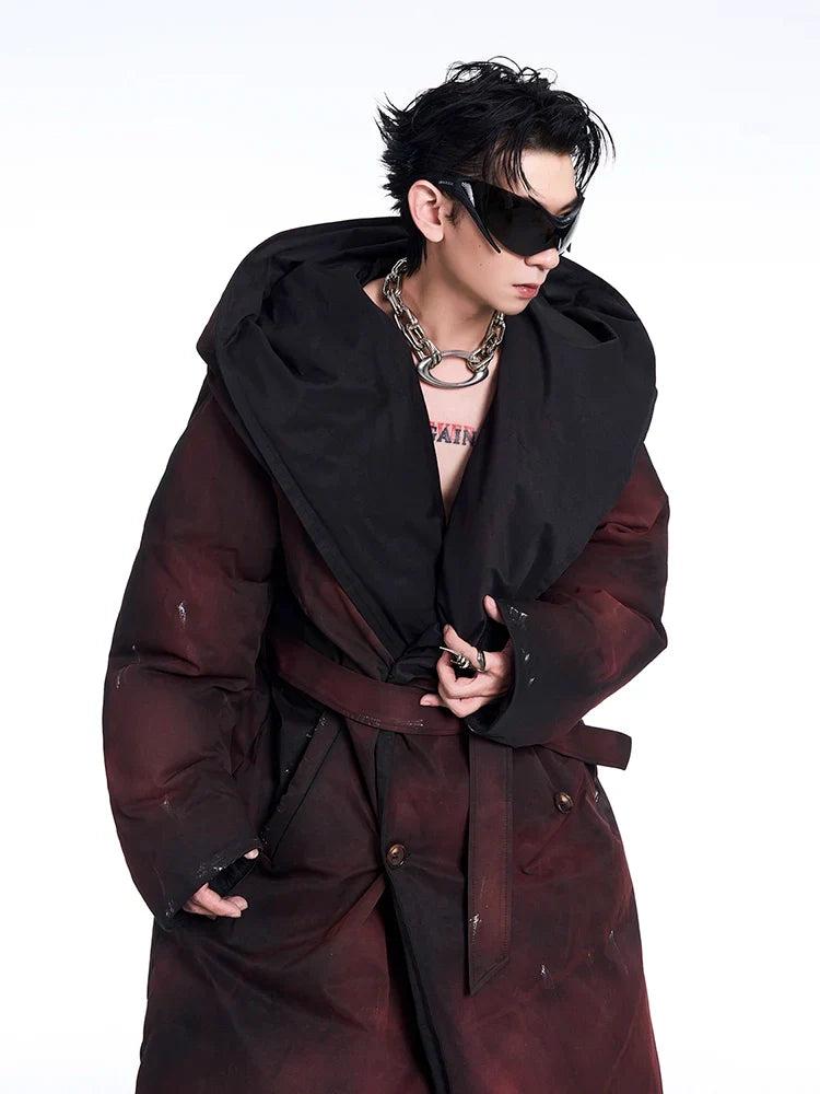 Distressed Hooded Trench Coat