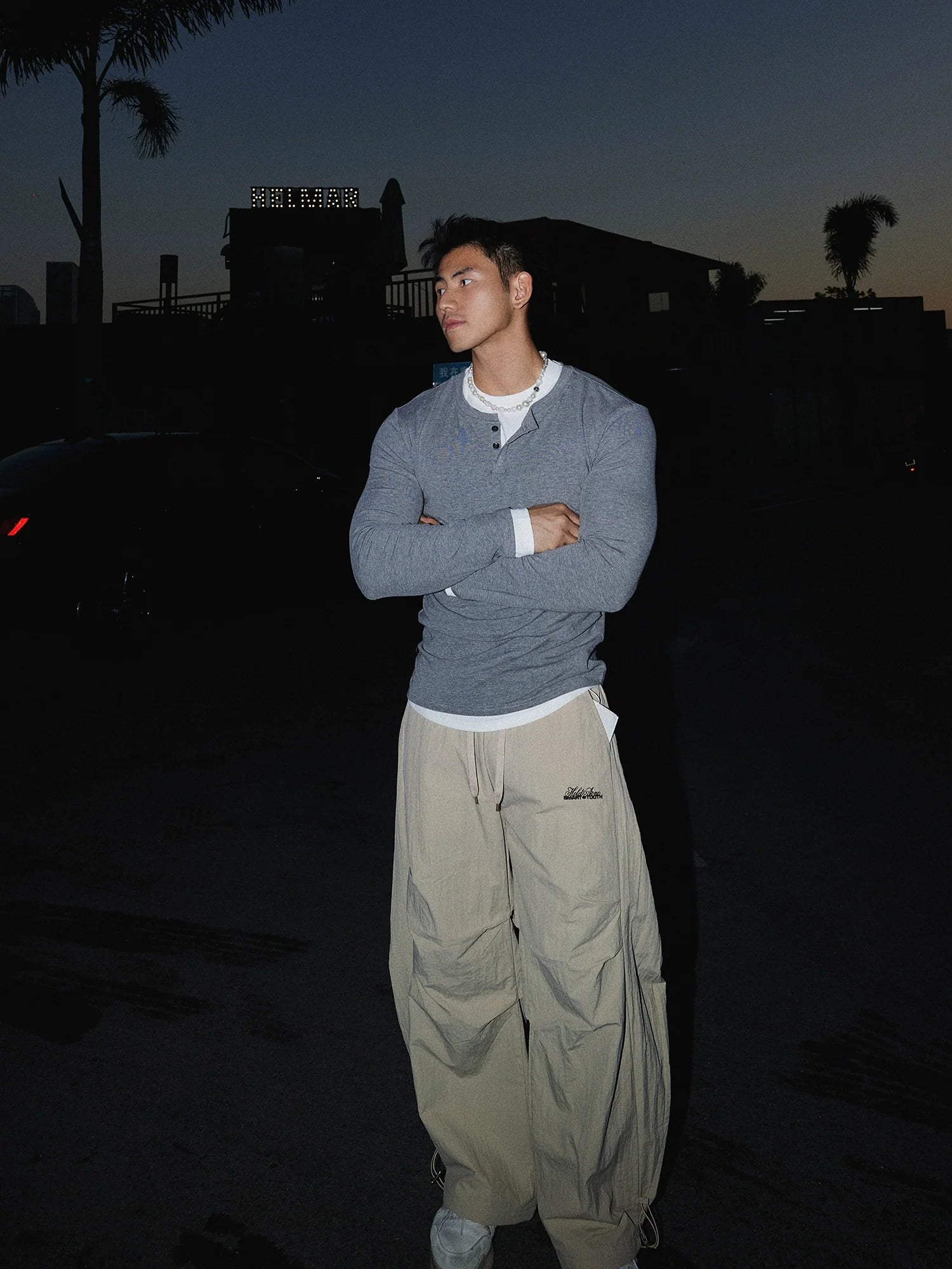 Layered Long Sleeve Henley Top