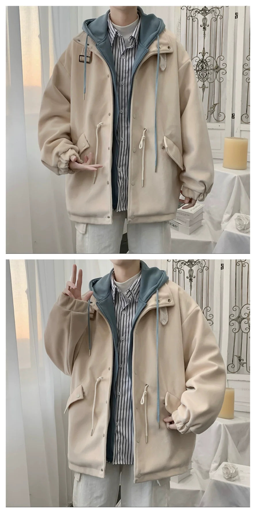 오버사이즈 울 후드 재킷