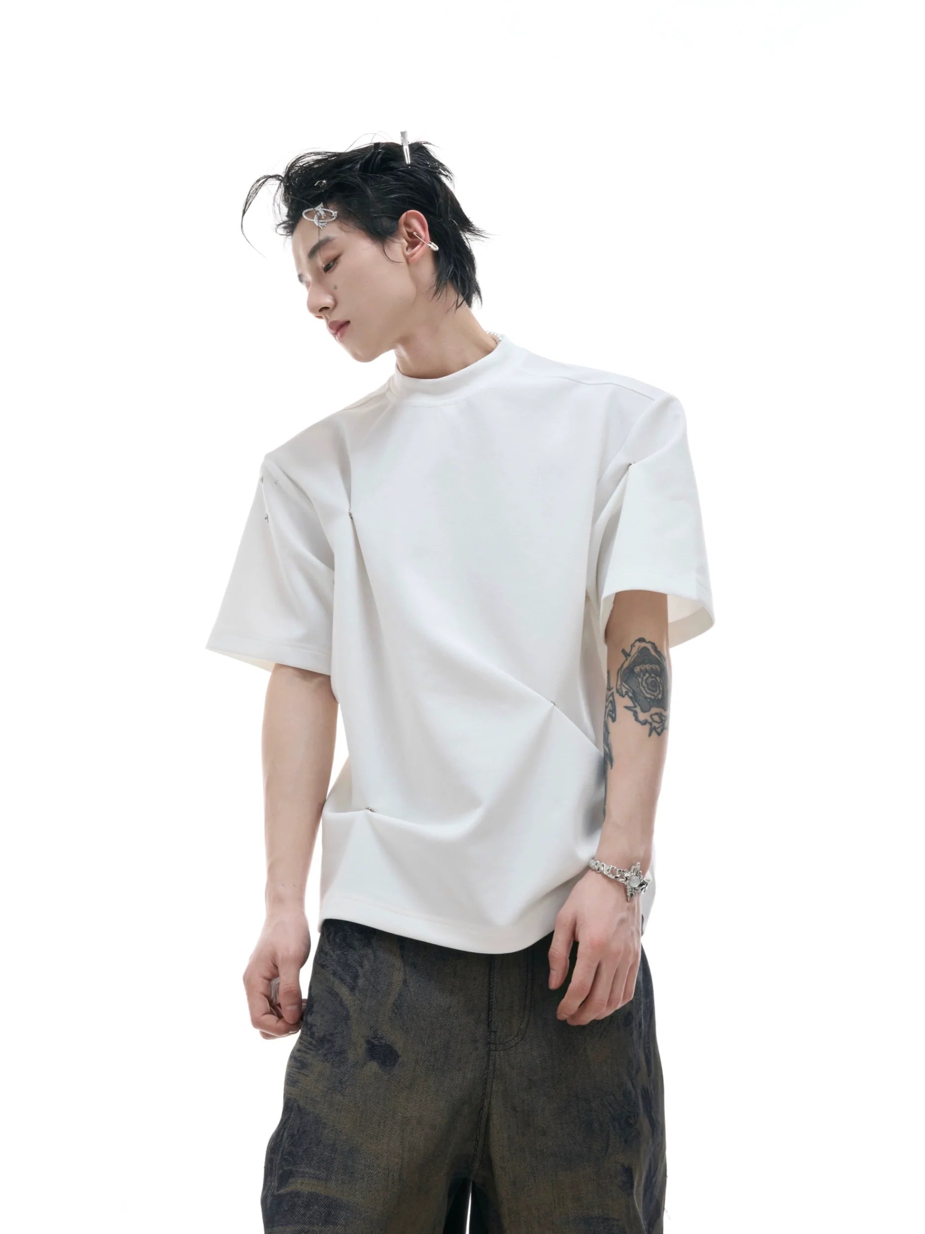 전술 블랙 목폴라 티셔츠