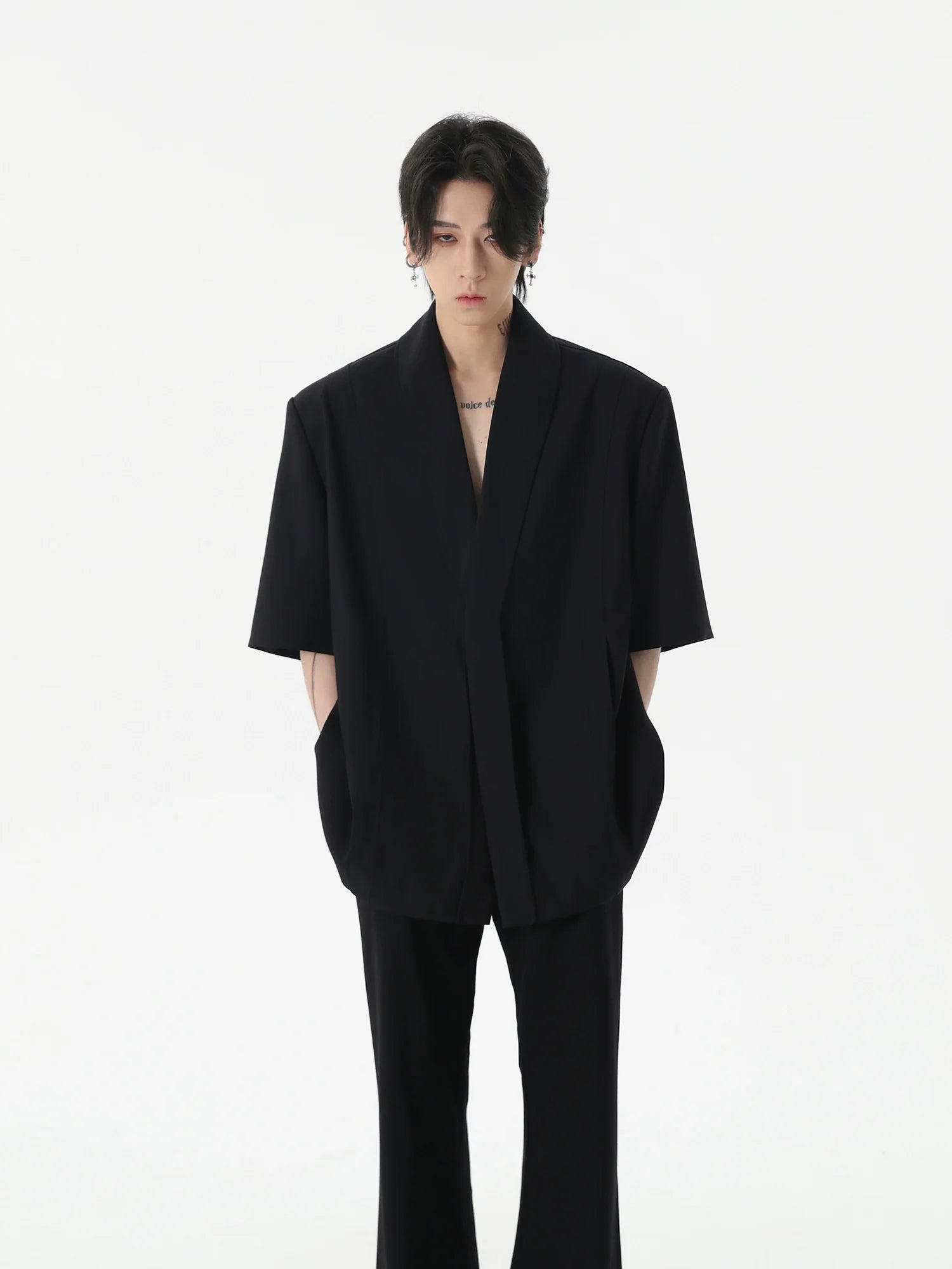 Short-Sleeve Oversized Shawl Collar Blazer