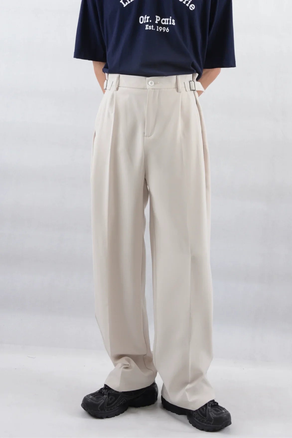 Wide-Leg Adjustable Waist Trousers
