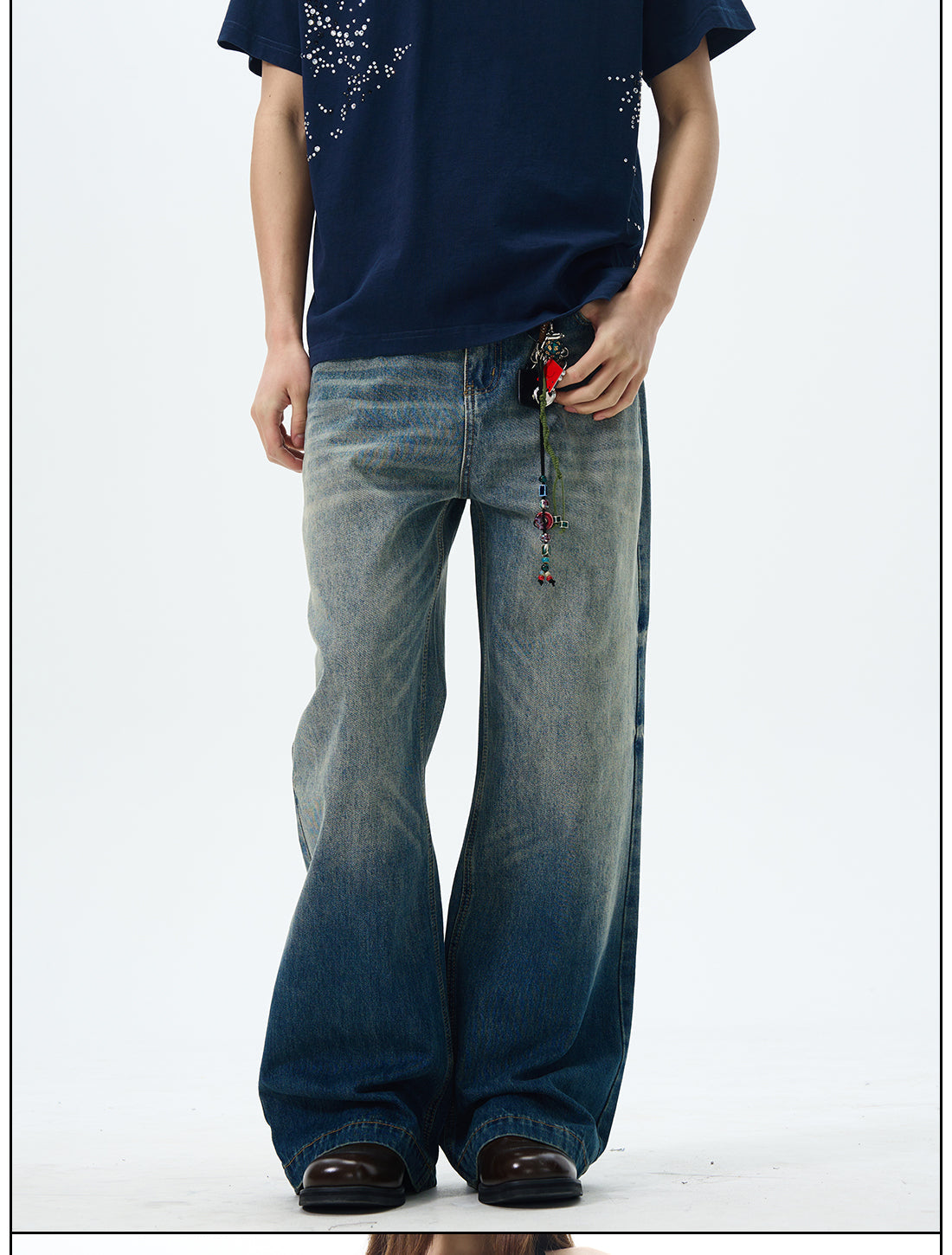 Distressed Gradient Wide-Leg Jeans