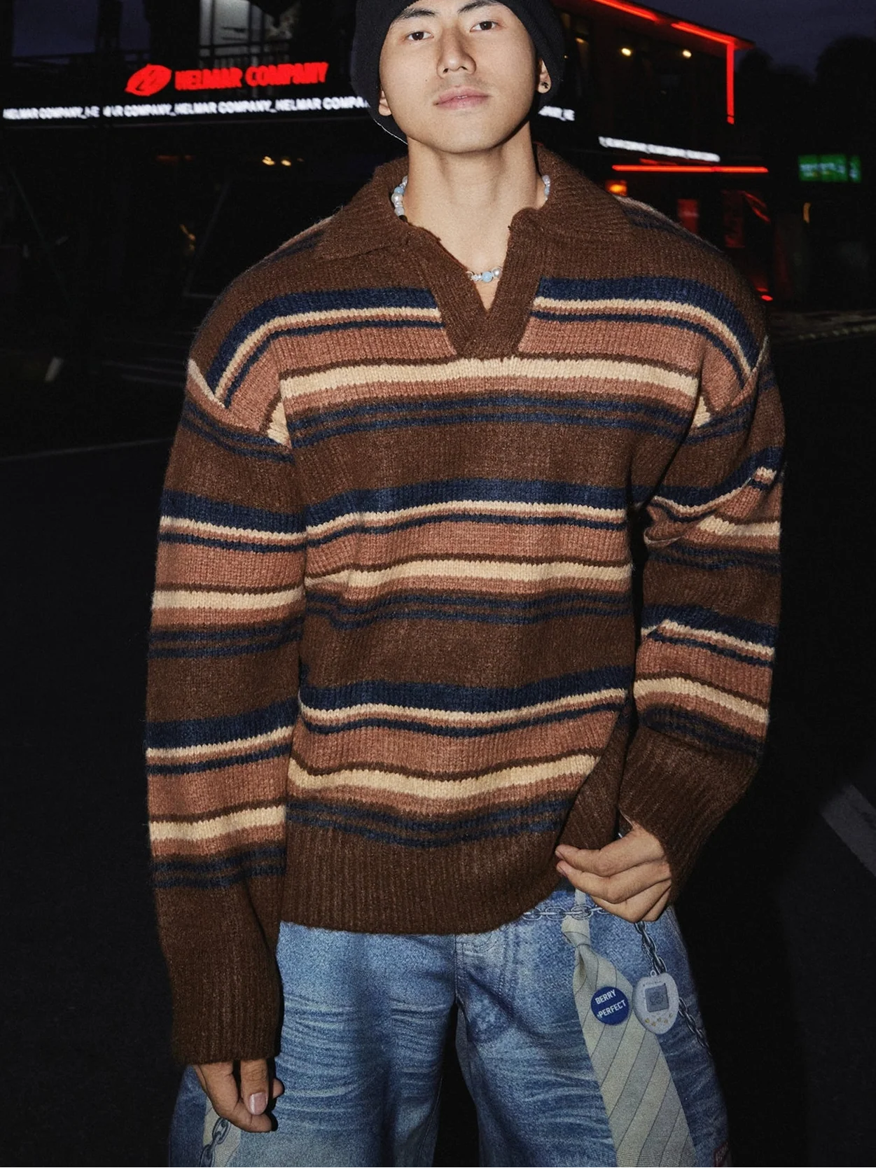 Autumn Mocha Horizon Stripe Sweater